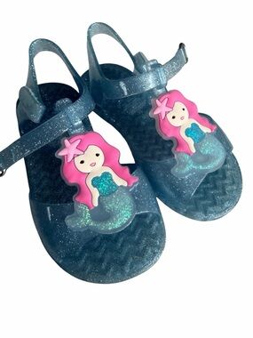 Old Navy Blue Glitter Jelly Sandals with Pink Mermaid Charms